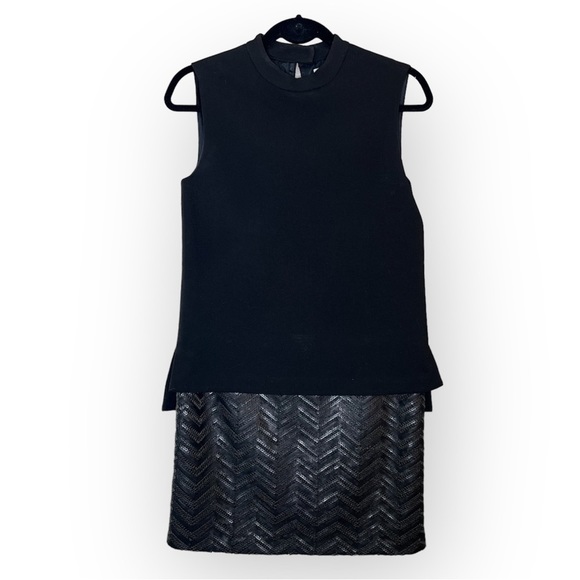 Hoss Intropia Anthropologie Black Mod Shift Dress With Sequin Bottom Sz 36/ 4 - Picture 1 of 12